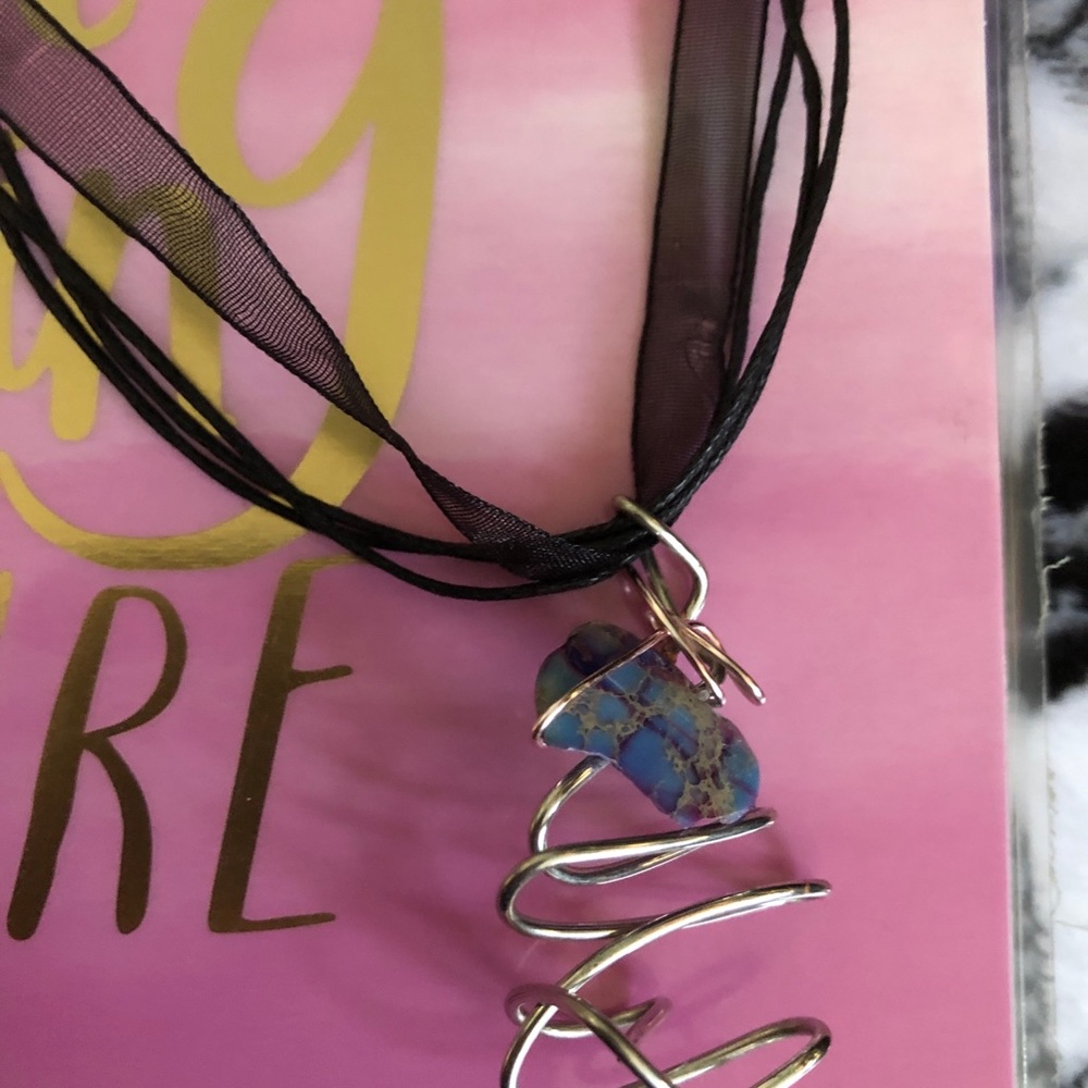 Handmade Wire Wrapped Necklace blue stone